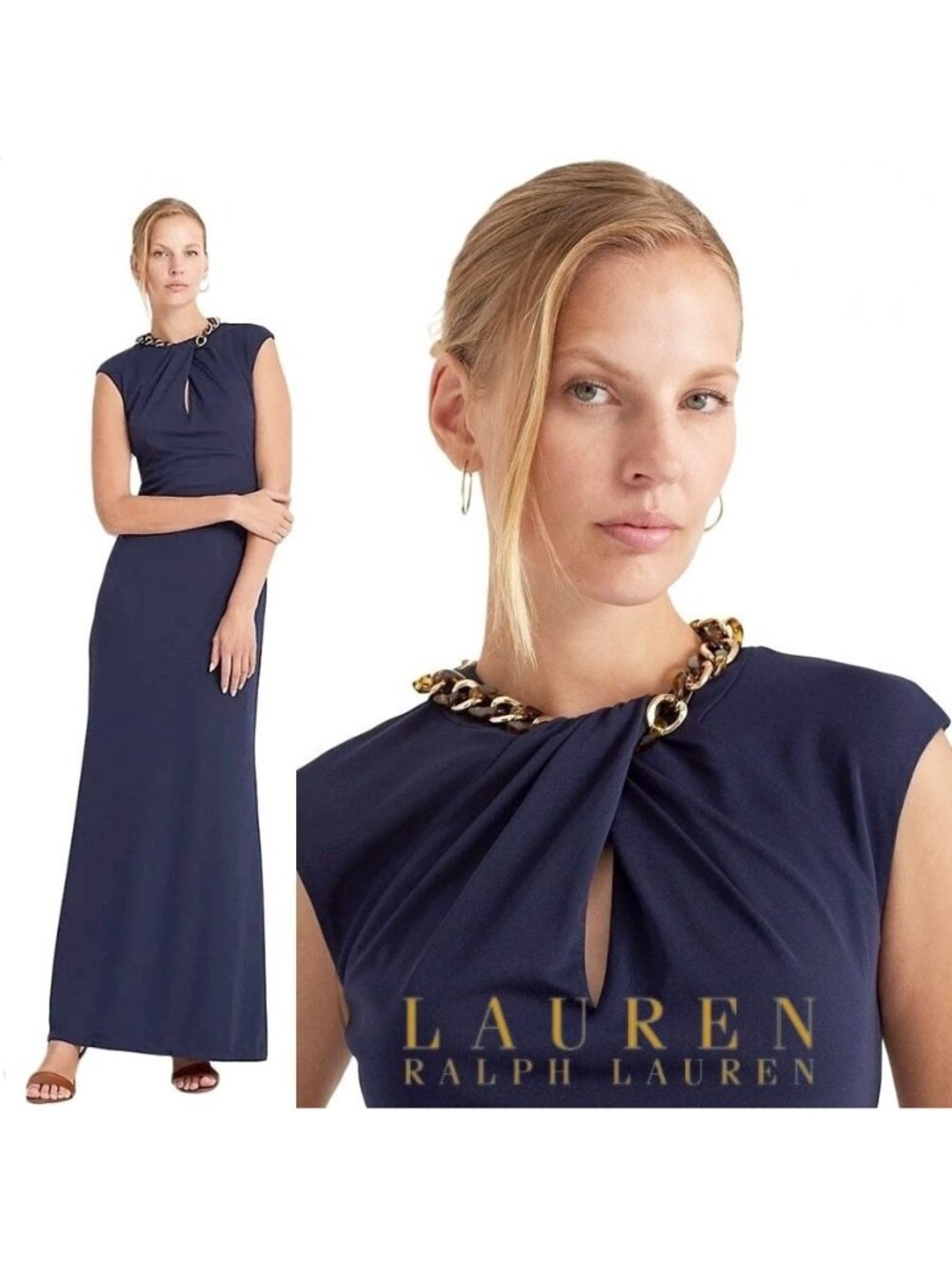 NWT LAUREN Ralph Lauren Chain-Trim Stretch Jersey Gown / US 6